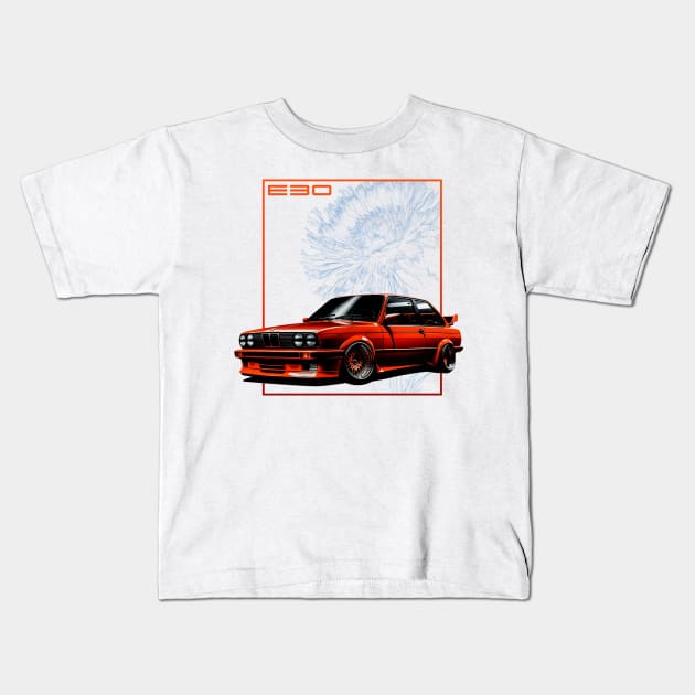 E30 Red-Orange Kids T-Shirt by Kid Relic